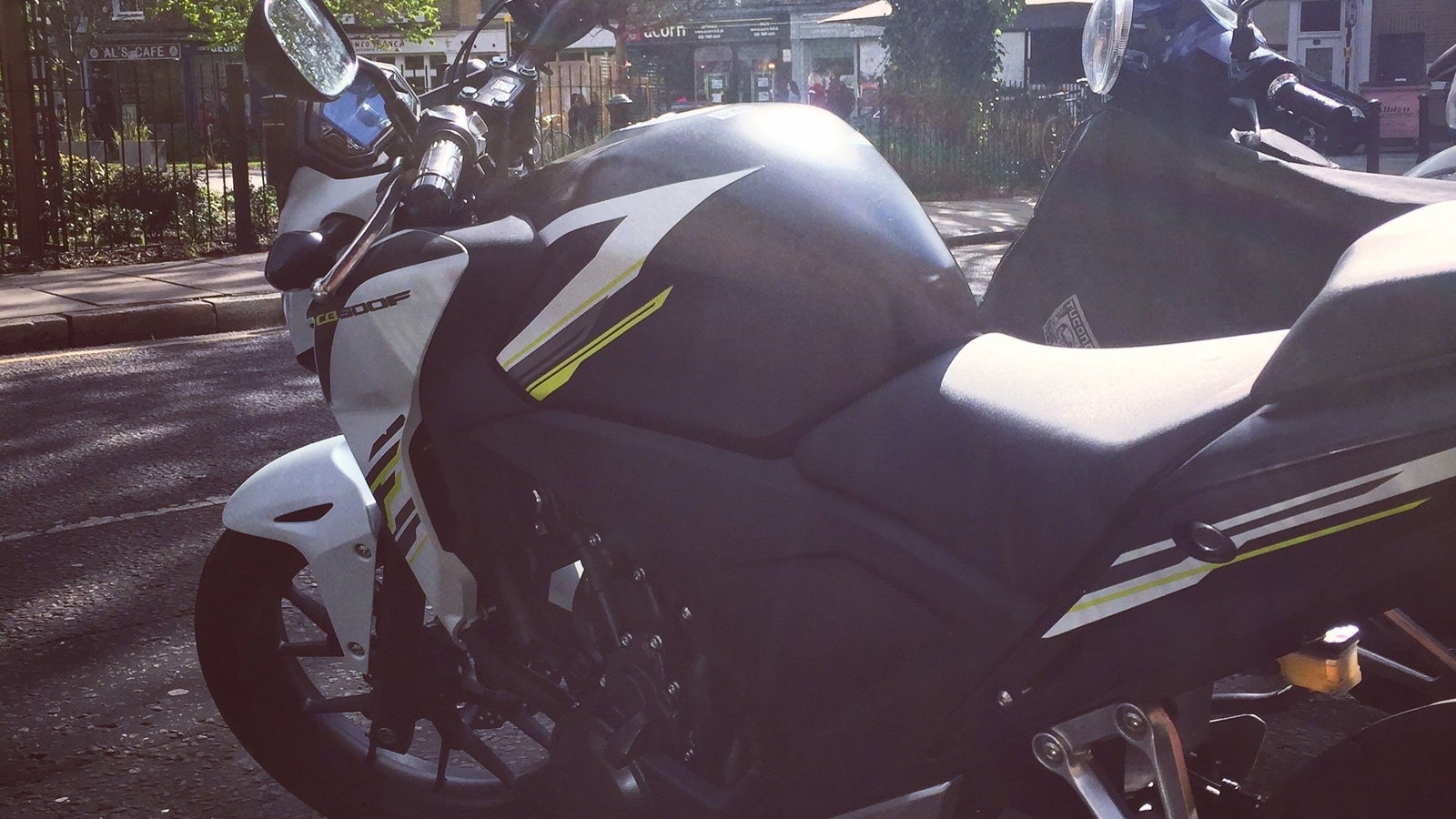 A motorcycle parked on the roadside in London